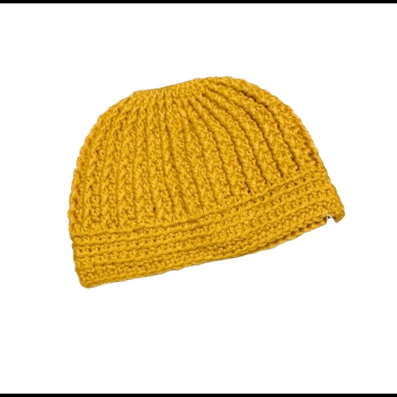 🔥SOLD🔥 Crochet Mustard Yellow Messy Bun Ponytail Beanie - Picture 10 of 14